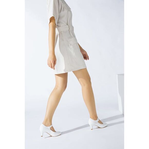 Women's Mary Jane Kitten Heel Pumps Round Closed Toe Mid Low Heels Ankle Strap - Picture 3 of 7